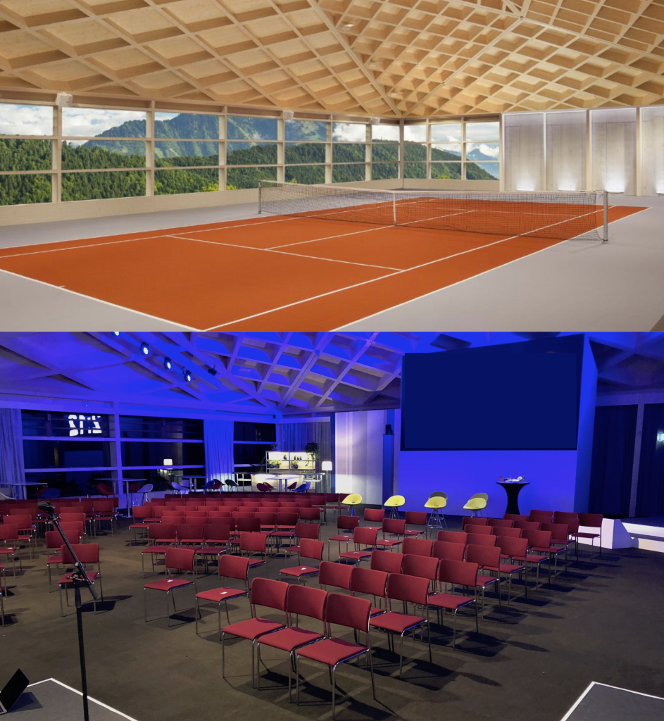 tennis court, concert stage